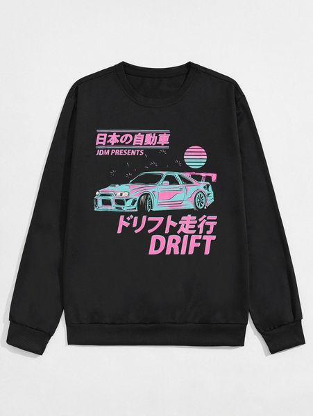romwe guys letter car graphic sweatshirt k69l#, Black