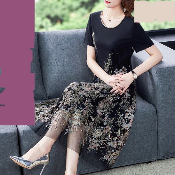 middle aged women's summer dress slim fit large foreign style mother's embroidered long skirt over the knee long skirt dtk1p, Black;gray
middle aged women's summer dress slim fit large foreign style mother's embroidered long skirt over the knee long skirt dtk1p, Black;gray