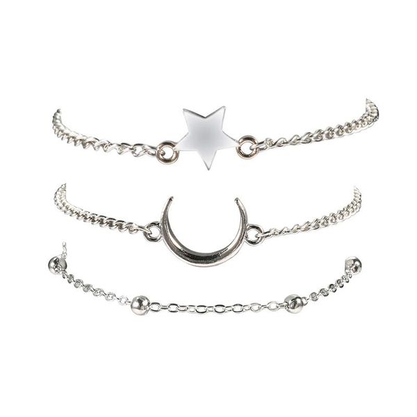 link, chain simple fashion 3-piece set star moon bead bracelet elegant women's wedding silver color charming ladies party jewelry, Black
link, chain simple fashion 3-piece set star moon bead bracelet elegant women's wedding silver color charming ladies party jewelry, Black