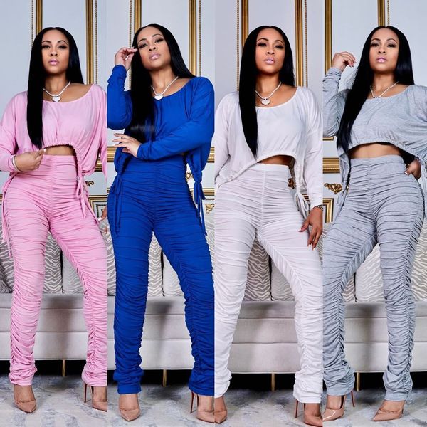 women's tracksuits popular solid color long sleeve pleated fashion casual two piece knitted suit, Gray
women's tracksuits popular solid color long sleeve pleated fashion casual two piece knitted suit, Gray