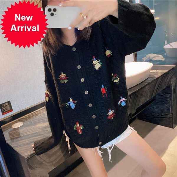 new mode 2021 luxury of vintage loose new autumn embroidered around the neck long sleeve sweet cardigan sweater jacket clothes 3i6m, White;black 
new mode 2021 luxury of vintage loose new autumn embroidered around the neck long sleeve sweet cardigan sweater jacket clothes 3i6m, White;black