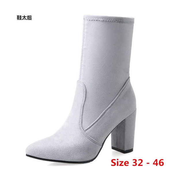 winter spring autumn high heel mid calf boots women short boots woman shoes botas muje small big size 32 - 46, Black