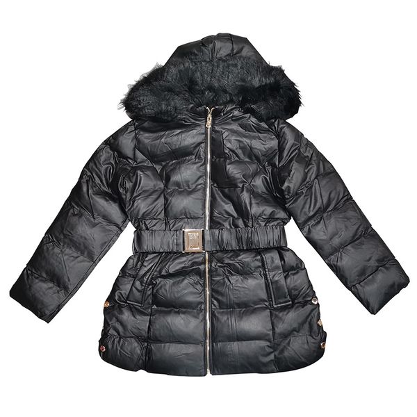 girl's fur collar hood warm waistline fashion leather outer faux leather interior swan plush little girl outdoor coat, Black
girl's fur collar hood warm waistline fashion leather outer faux leather interior swan plush little girl outdoor coat, Black