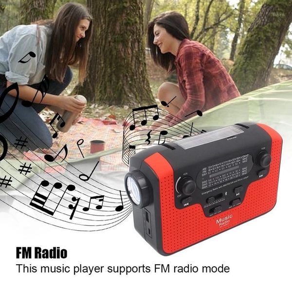 multiple use solar powered or power generation by hand fm radio with tf bt usb charging emergency charger1