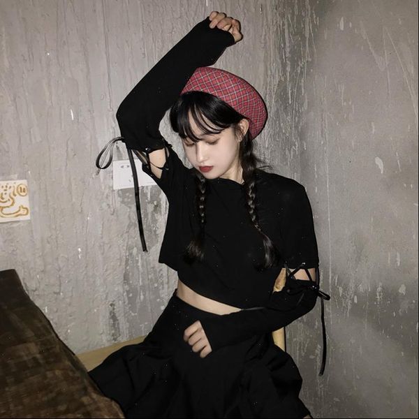 long sleeve straps bowknot hollow personality dark clothes chic tumblr casual slim ultra short harajuku korean female t shirt, White
long sleeve straps bowknot hollow personality dark clothes chic tumblr casual slim ultra short harajuku korean female t shirt, White
