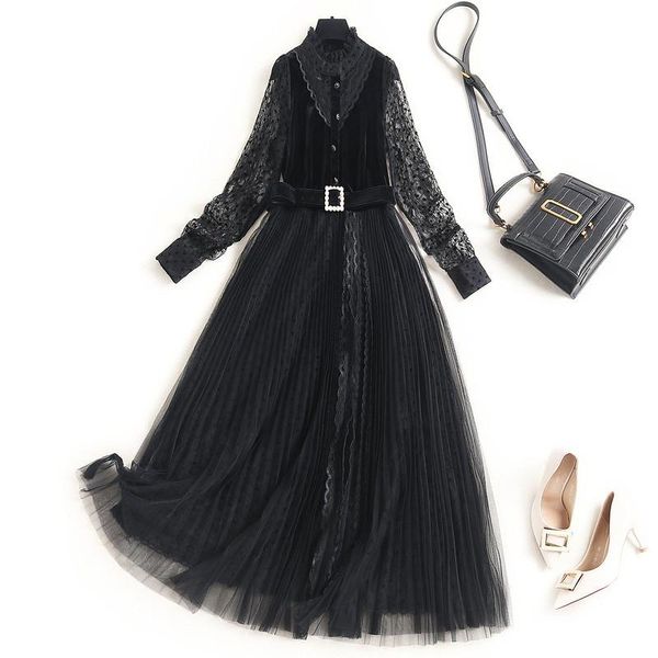 casual dresses 2021 spring fashion designers velvet patchwork long mesh lace dress women elegant black robe femme celebrity party vesti, Black;gray
casual dresses 2021 spring fashion designers velvet patchwork long mesh lace dress women elegant black robe femme celebrity party vesti, Black;gray
