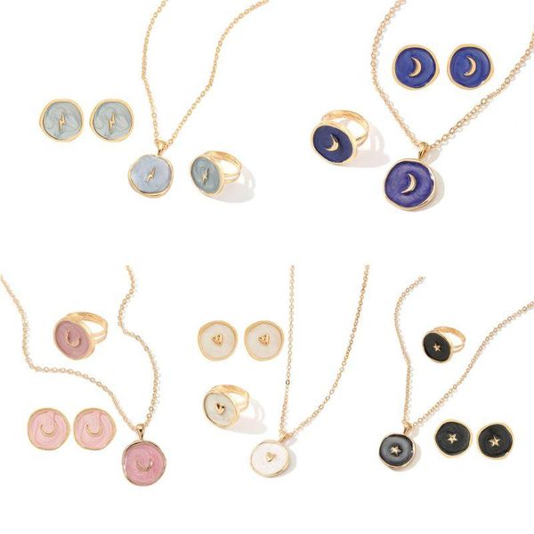 3pcs enamel stars moon heart lightnings round discs pendant necklace ring earrings fashiom jewelry set for girls women, Silver
3pcs enamel stars moon heart lightnings round discs pendant necklace ring earrings fashiom jewelry set for girls women, Silver
