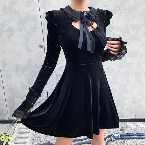 vintage black women velet dress gothic placed elegant hollow out dress lace patchwork mini female party dress women j30, Black;gray
vintage black women velet dress gothic placed elegant hollow out dress lace patchwork mini female party dress women j30, Black;gray