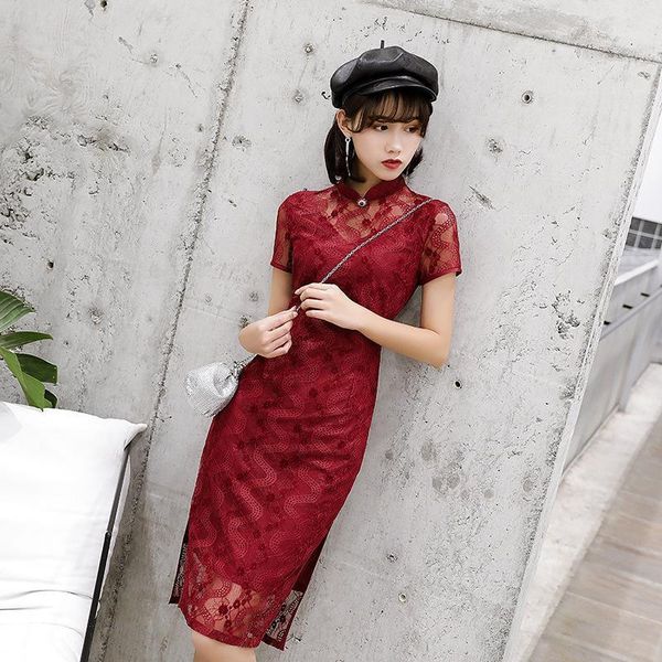 summer women knee length lace cheongsam vintage chinese style short sleeve qipao elegant slim party dress button vestidos -3xl1, Red
summer women knee length lace cheongsam vintage chinese style short sleeve qipao elegant slim party dress button vestidos -3xl1, Red