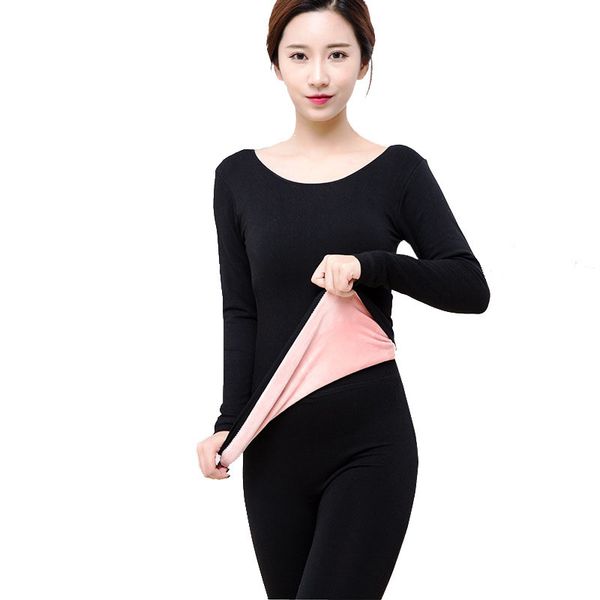 solide mince basique femmes 'sthermique ensemble de sous-vêtements velours épaissir chaud hiver femme seconde peau moulante long john d, Black;pink 
solide mince basique femmes 'sthermique ensemble de sous-vêtements velours épaissir chaud hiver femme seconde peau moulante long john d, Black;pink