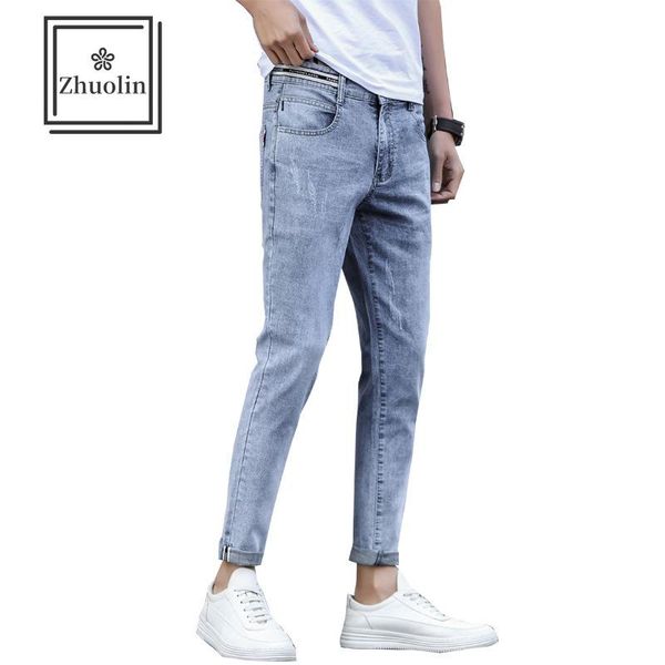 men's jeans zhuolin autumn gray trendy brand slim feet korean version of the trend all-match casual nine-point pants, Blue
men's jeans zhuolin autumn gray trendy brand slim feet korean version of the trend all-match casual nine-point pants, Blue