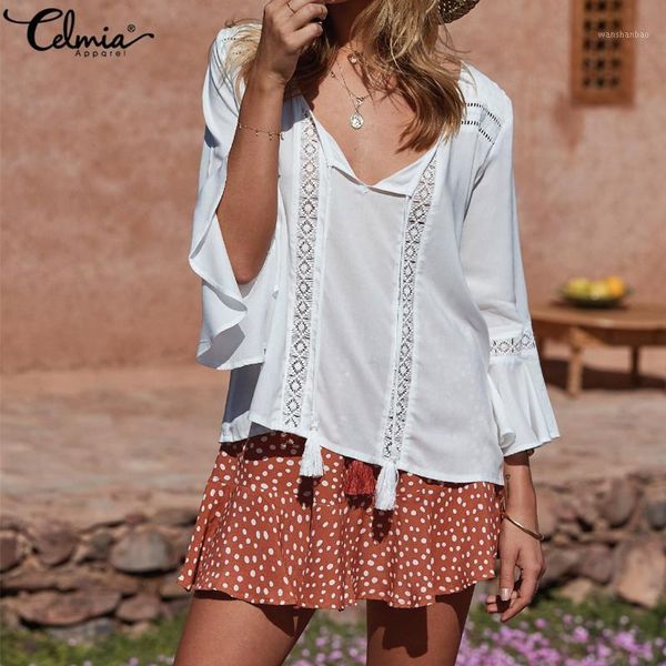 celmia women blouse white shirt summer hollow out flare sleeve v neck casual loose solid tunic plus size blusas femme1
celmia women blouse white shirt summer hollow out flare sleeve v neck casual loose solid tunic plus size blusas femme1