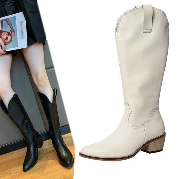 slhjc 5 cm chunky leather boots women knee length western boots side zip autumn fashion pointed toe med heel shoes, Black
slhjc 5 cm chunky leather boots women knee length western boots side zip autumn fashion pointed toe med heel shoes, Black