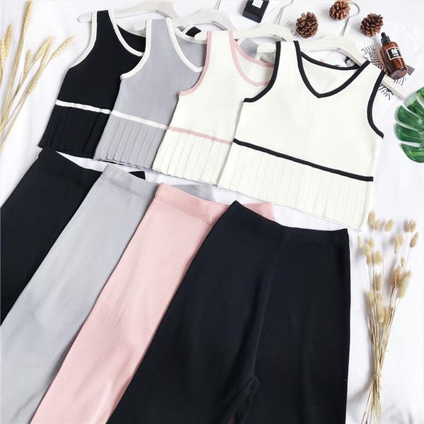 summer new knitted tank high waist wide leg pants suit women sleeveless v neck vest crop mid calf length two, Gray
summer new knitted tank high waist wide leg pants suit women sleeveless v neck vest crop mid calf length two, Gray