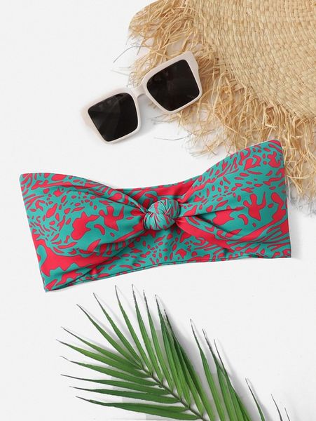 allover print knot detail bikini 45sc#, White;black