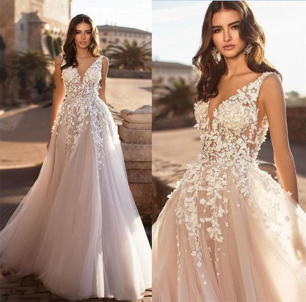 2020 a line champagne wedding dresses 3d lace applique v neck boho bridal gowns backless summer beach garden robes de, White
2020 a line champagne wedding dresses 3d lace applique v neck boho bridal gowns backless summer beach garden robes de, White