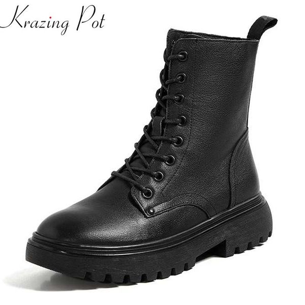 krazing pot 2020 full grain leather cross-tied round toe keep warm platform british school med heels punk style ankle boots l22, Black
krazing pot 2020 full grain leather cross-tied round toe keep warm platform british school med heels punk style ankle boots l22, Black