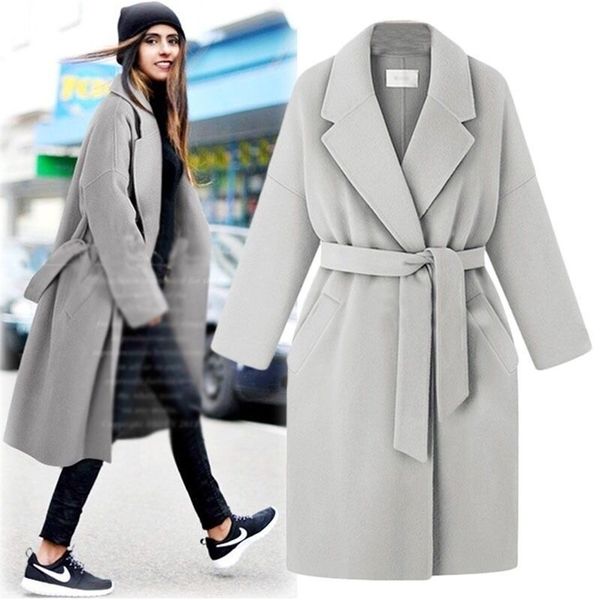 new fashion spring winter cassic simple cotton maxi robe long coat with belt grey casual outerwear manteau femme 201216, Black 
new fashion spring winter cassic simple cotton maxi robe long coat with belt grey casual outerwear manteau femme 201216, Black