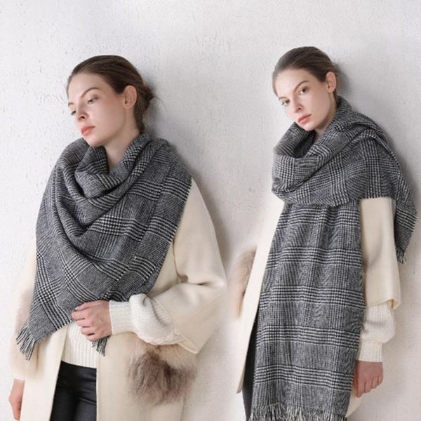 scarves women plaid black and white houndstooth cashmere warm thick long shawls, Blue;gray
scarves women plaid black and white houndstooth cashmere warm thick long shawls, Blue;gray