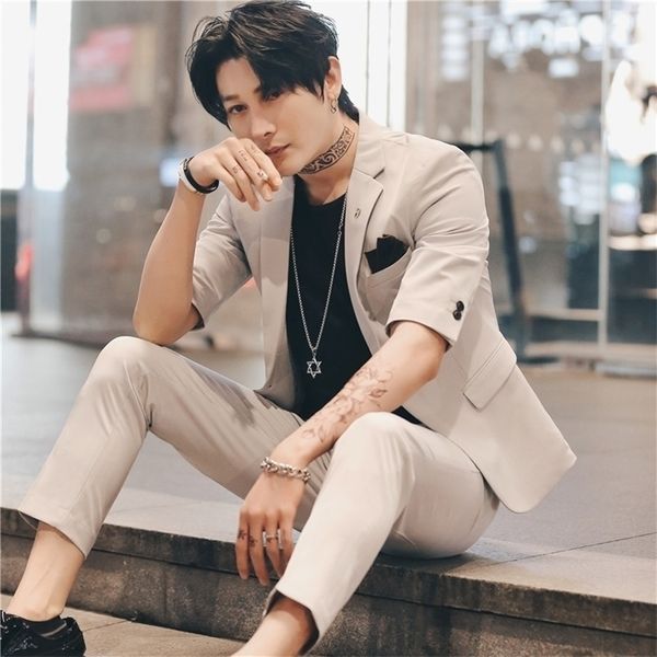 suit men wedding suits for men short sleeve 2 pcs set summer korea slim fit dress tuxedo black suit costume homme terno 201105, White;black
suit men wedding suits for men short sleeve 2 pcs set summer korea slim fit dress tuxedo black suit costume homme terno 201105, White;black