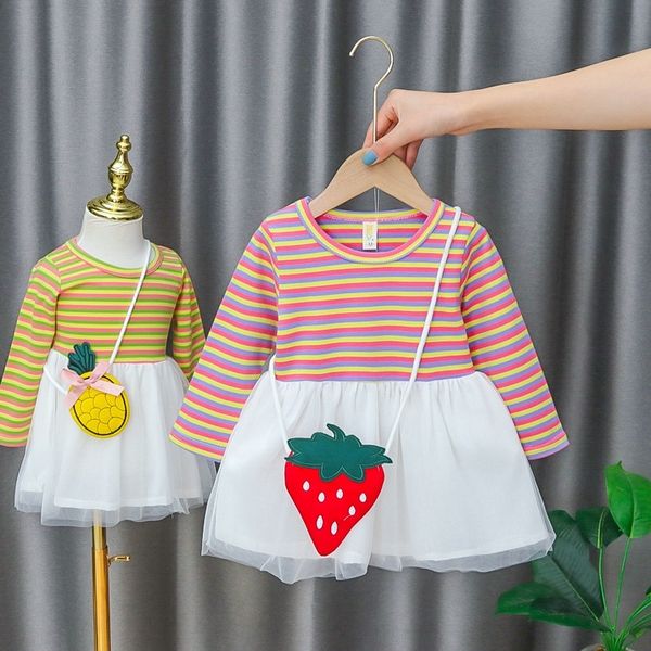 brltg girls spring and autumn children's new mesh stripe long sleeve skirt stitching belt bag dress princess dress cute princess skirt, Black;gray
brltg girls spring and autumn children's new mesh stripe long sleeve skirt stitching belt bag dress princess dress cute princess skirt, Black;gray