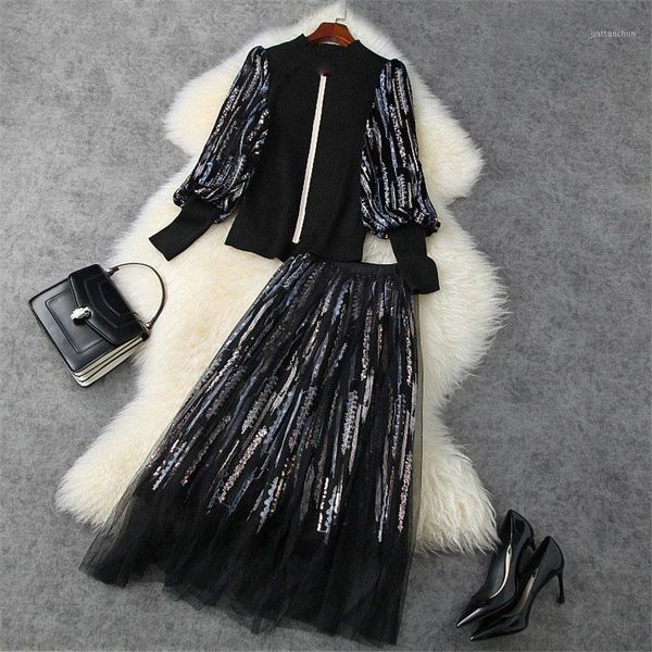 winter runway set women elegant lantern sleeve sequined knit and mesh skirt suit two piece party outfit twinset1, Gray
winter runway set women elegant lantern sleeve sequined knit and mesh skirt suit two piece party outfit twinset1, Gray