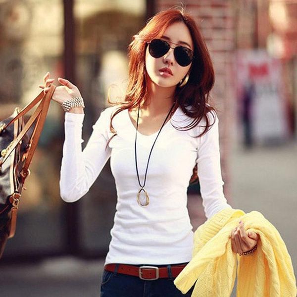 spring autumn 2020 women's solid color slim long-sleeved t-shirt all-match ladies bottoming shirt crew neck v-neck girls top, White
spring autumn 2020 women's solid color slim long-sleeved t-shirt all-match ladies bottoming shirt crew neck v-neck girls top, White