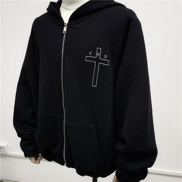 black cardigan zipper hoodies men women lettering on the back pullover hooded, Black;brown
black cardigan zipper hoodies men women lettering on the back pullover hooded, Black;brown