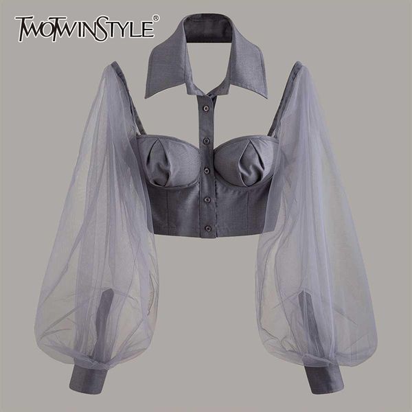 twotwinstyle elegant hollow out women shirt lapel collar lantern long sleeve patchwork mesh short blouse for female fashion tide y200828, White
twotwinstyle elegant hollow out women shirt lapel collar lantern long sleeve patchwork mesh short blouse for female fashion tide y200828, White