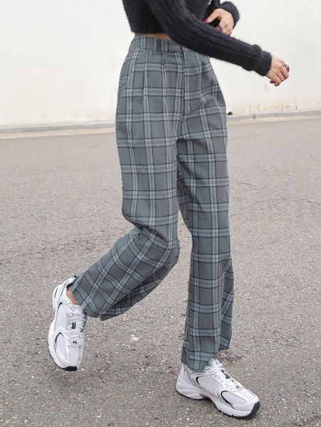 dazy high waist plaid wide leg pants o6nb#, Black;white
dazy high waist plaid wide leg pants o6nb#, Black;white