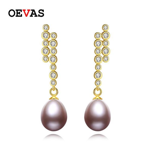 dangle & chandelier oevas 100% 925 sterling silver freshwater pearl drop earrings sparkling zircon tassel wedding party bride band fine jewe