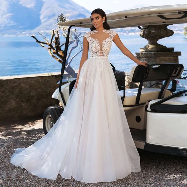 2021 new gergeous a line illusion appliques bridal es o neck cap sleeve tulle open back sweep train wedding gown vsgm, White
2021 new gergeous a line illusion appliques bridal es o neck cap sleeve tulle open back sweep train wedding gown vsgm, White