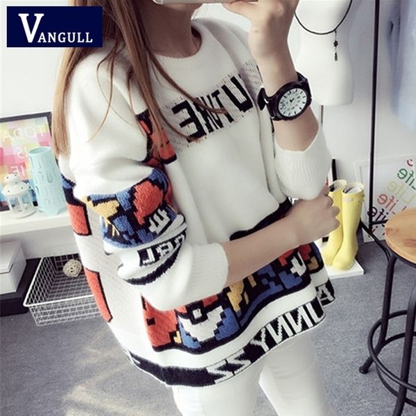 vangull letter print sweater preppy style knitted pullovers autumn fashion long sleeve o-neck women sweaters and pullovers 201123, White;black
vangull letter print sweater preppy style knitted pullovers autumn fashion long sleeve o-neck women sweaters and pullovers 201123, White;black