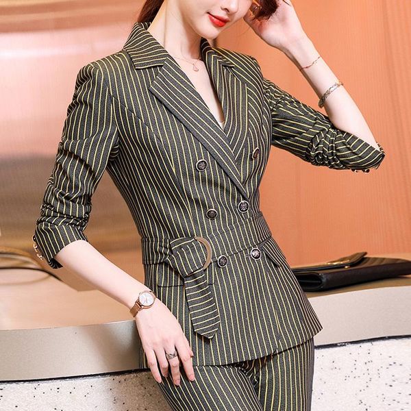 new arrival women striped pant suit professional temperament fashion belt suit waist pant comfortable suits, White
new arrival women striped pant suit professional temperament fashion belt suit waist pant comfortable suits, White