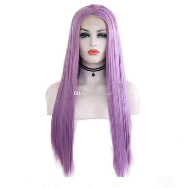 soft health ladies 150-200% density long hair systhetic hair wigs light purple color hair wigs ing, Black
