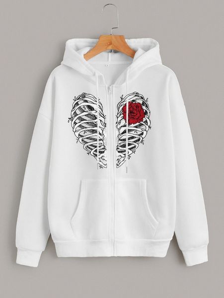 floral & skeleton print zip up drop shoulder drawstring thermal lined hoodie a3nd#, White;black
floral & skeleton print zip up drop shoulder drawstring thermal lined hoodie a3nd#, White;black
