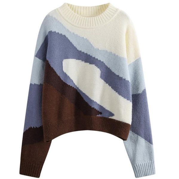 women autumn long sleeve crew neck sweater vintage contrast color patchwork pullover casual loose knitwear jumper, White;black
women autumn long sleeve crew neck sweater vintage contrast color patchwork pullover casual loose knitwear jumper, White;black