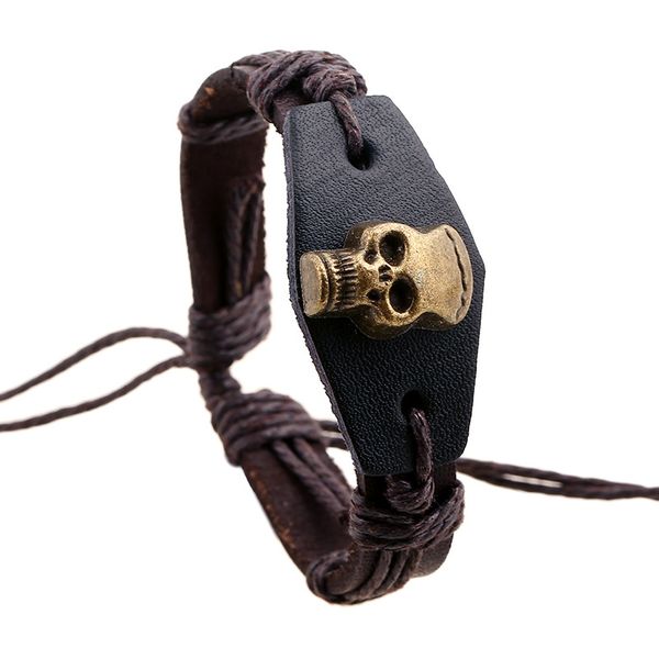 punk black/brown genuine leather bracelets antique bronze skull handcraft braided bangles for women men club party jewelry, Golden;silver
punk black/brown genuine leather bracelets antique bronze skull handcraft braided bangles for women men club party jewelry, Golden;silver