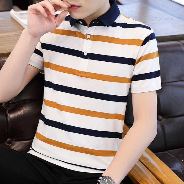 men's striped shirt 2020 summer short sleeve smart casual polo shirts men fashion breathable slim fit plus size, White;black
men's striped shirt 2020 summer short sleeve smart casual polo shirts men fashion breathable slim fit plus size, White;black