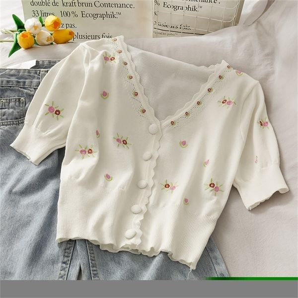 retro sweet embroidered flowers knitted cardigan female v-neck short slim slimming sweater y200910, White;black
retro sweet embroidered flowers knitted cardigan female v-neck short slim slimming sweater y200910, White;black