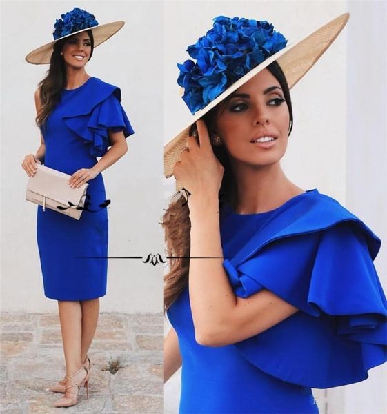 setwell jewel neck sheath cocktail dresses short sleeves ruffled knee length royal blue prom party gowns, Black
setwell jewel neck sheath cocktail dresses short sleeves ruffled knee length royal blue prom party gowns, Black