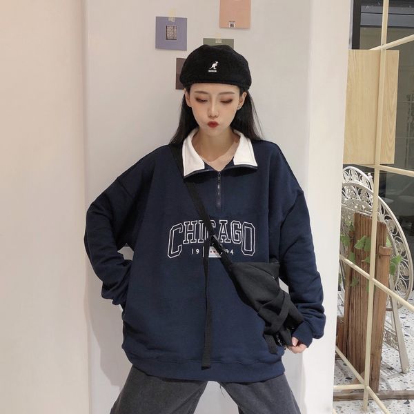 new fall 2020 thin loose women's clothing chic trendy students show slim mock neck zipper zipper pocket clothes swf4e, Black
new fall 2020 thin loose women's clothing chic trendy students show slim mock neck zipper zipper pocket clothes swf4e, Black