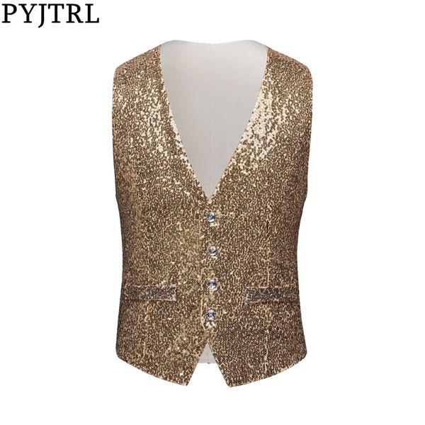 

pyjtrl men paillette waistcoat luxurious gold silver red blue full sequins wedding groom vest gilet homme dj bar singers costume 201105, Black;white