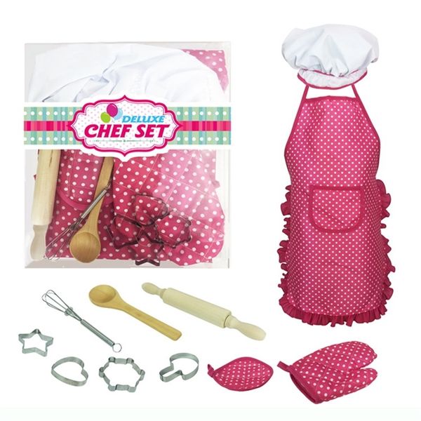 11pcs Kitchen Toy Set Cooking Utensils Baking Mold Egg Beater Apron Chef Hat Pretend Play Wooden Educational Toys For Children Y200428