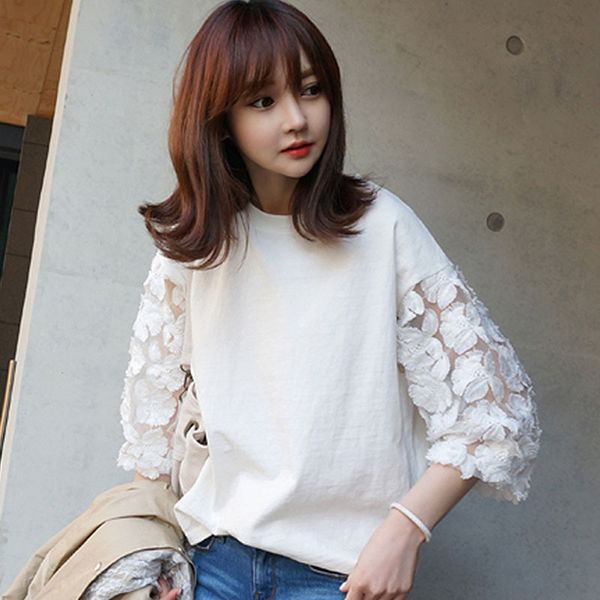 2020 summer new lace 7 4 sleeve women's t-shirt student korean shirtlace shirtsmall shirt crew neck bf loose yxpic, White
2020 summer new lace 7 4 sleeve women's t-shirt student korean shirtlace shirtsmall shirt crew neck bf loose yxpic, White