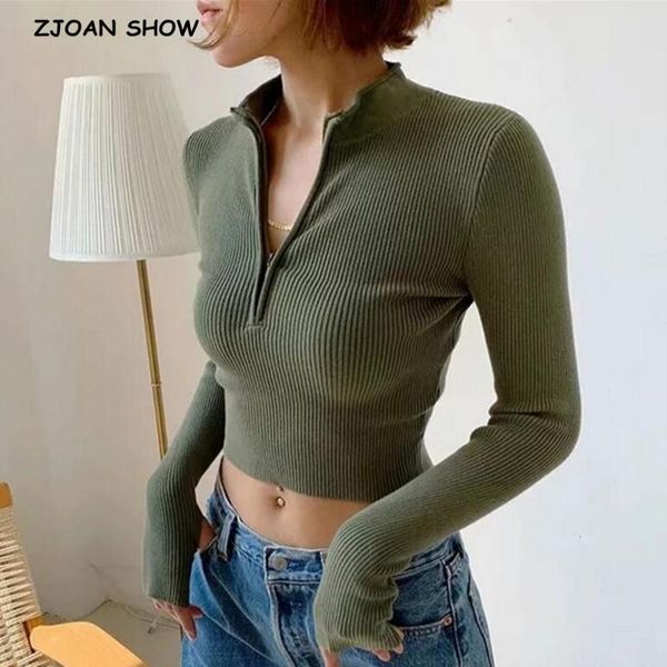 2020 women knit striped line zipper stand collar sweater vintage exposed navel short pullover knitwear long sleeve jumper, White;black
2020 women knit striped line zipper stand collar sweater vintage exposed navel short pullover knitwear long sleeve jumper, White;black