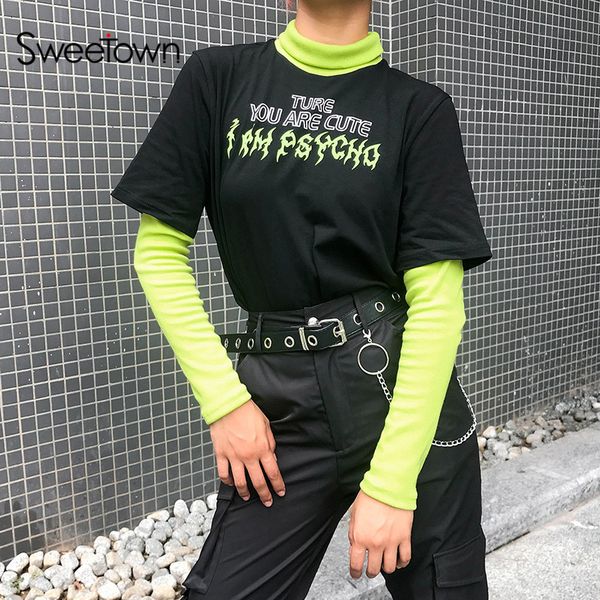 sweetown autumn casual gothic long sleeve black t shirt patchwork mock two-piece turtleneck funny t shirts women streetwear y200109, White
sweetown autumn casual gothic long sleeve black t shirt patchwork mock two-piece turtleneck funny t shirts women streetwear y200109, White