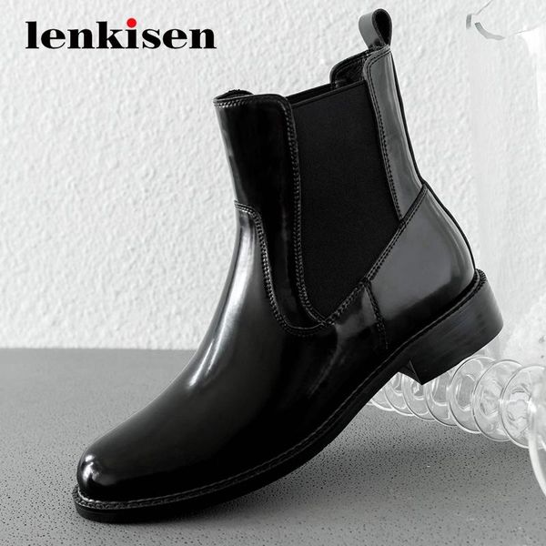 lenkisen stretch boots genuine leather dating round toe thick med heel slip on gentlewomen energy ankle boots l19, Black
lenkisen stretch boots genuine leather dating round toe thick med heel slip on gentlewomen energy ankle boots l19, Black