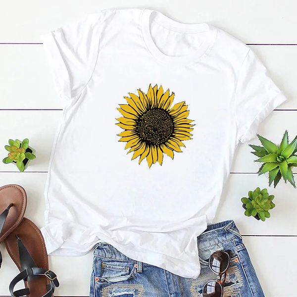 european and american fashion summer short sleeve women's t-shirt casual printed sunflower loose and versatile street trend cross borde, White
european and american fashion summer short sleeve women's t-shirt casual printed sunflower loose and versatile street trend cross borde, White