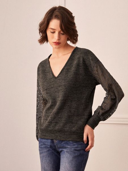 contrast lace bishop sleeve pullover b7ny#, White;black
contrast lace bishop sleeve pullover b7ny#, White;black